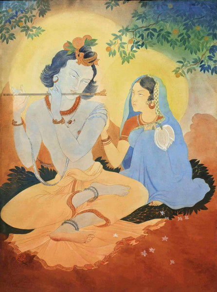 Radha Krishna - Asit Kumar Haldar -  Bengal School Of Art - Indian Painting - Canvas Prints