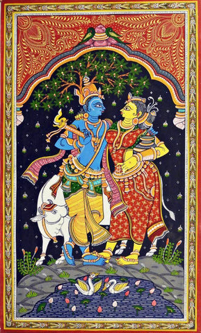 Radha Krishna - Pattachitra - Indian Folk Art Painting by Tallenge