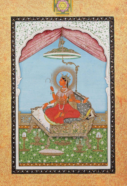 Rajarajeshwari  Lalita Tripura Sundari With Sri Yantra - Mahashakti - Vintage Indian Goddess Painting - Art Prints