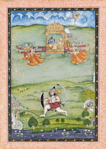 Ram And Sita In A Palanquin With Hanuman - Bikaner circa 1800 - Indian Vintage Miniature Ramayan Painting by Raghuraman