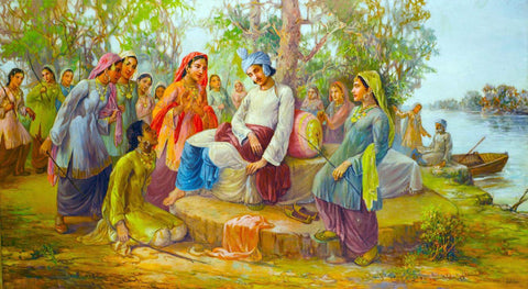 Ranjha With Heer And Her Friends - Allah Bux - Indian Masters Painting - Large Art Prints by Ustad Allah Bux