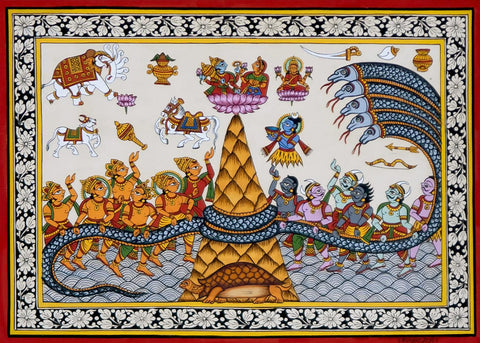 Samudra Manthan (Churning of the Ocean of Milk) - Phad Painting From Bhilwara In Rajasthan - Indian Folk Art - Life Size Posters by Raghuraman