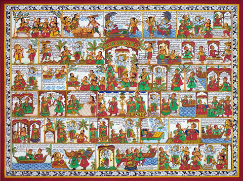 Satyanarayanji Ki Vrat Katha- Phad Painting From Bhilwara In Rajasthan - Indian Folk Art - Canvas Prints