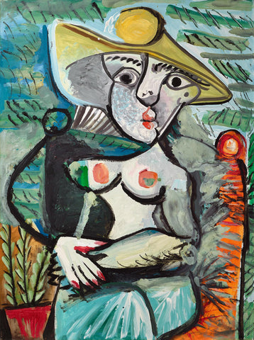 Seated Woman With A Hat (Femme Au Chapeau Assise) - Pablo Picasso Painting - Life Size Posters by Pablo Picasso