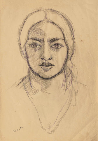 Self Portrait - Amrita Sher-Gil - 1930 Sketch - Life Size Posters by Amrita Sher-Gil