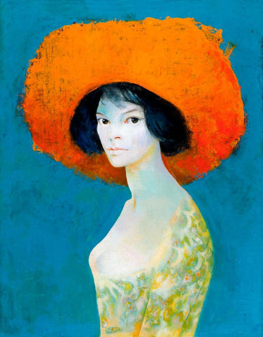 Self Portrait In Red Hat - Leonor Fini - Surrealist Art Painting by Leonor Fini