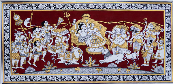 Shiva Parvati - Phad Painting From Bhilwara In Rajasthan - Indian Folk Art - Canvas Prints