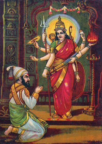 Shivaji Bhavani - Raja Ravi Varma Press Oleograph Print - Vintage Indian Art Painting by Raja Ravi Varma