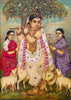 Sri Venugopal Krishna - C G Ramanujam -  Ravi Varma Press Oleograph Print - Indian Painting - Life Size Posters