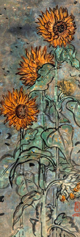 Sunflowers - Benode Behari Mukherjee - Bengal School Indian Art Painting by Benode Behari Mukherjee