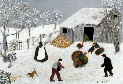 That A Fine Turkey - Grandma Moses (Anna Mary Robertson) - Folk Art Painting by Grandma Moses