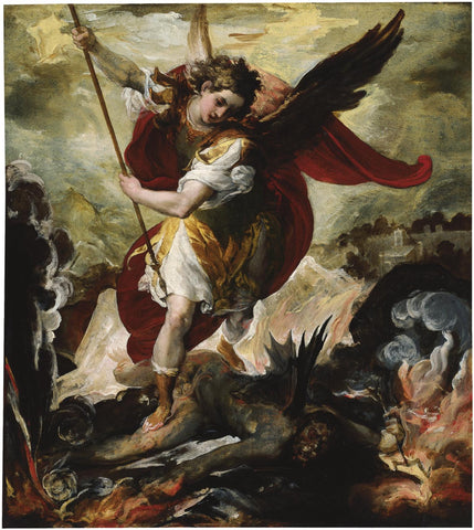 The Archangel Michael Overthrowing Lucifer - Francesco Maffei - Christian Art Painting - Life Size Posters by Francesco Maffei