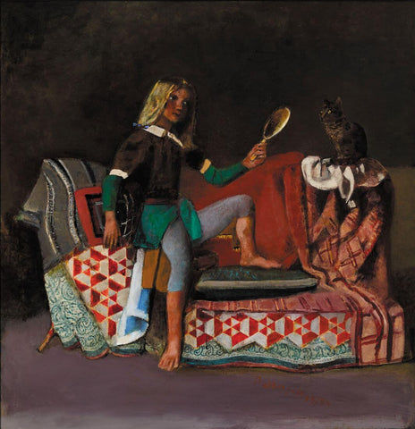 The Cat And Mirror (Le Chat Au Miroir) -Balthus Painting by Balthus