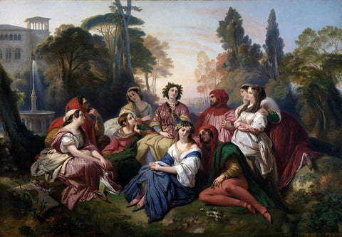 The Decameron  1837 - Franz Winterhalter Painting - Life Size Posters by Victor Honoré Janssens Bruxelles