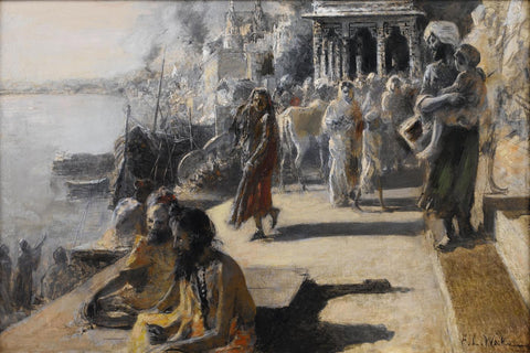 View Along The Ghats In Benares - Edwin Lord Weeks - Vintage Orientalist Art Painting Of India - Life Size Posters by Edwin Lord Weeks