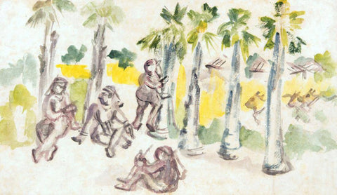 Village Life - Benode Behari Mukherjee - Bengal School - Indian Painting by Benode Behari Mukherjee