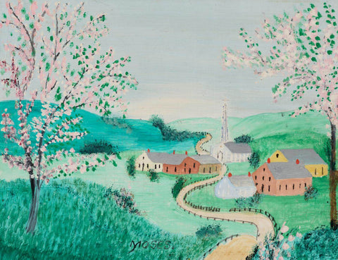 When The Apples Are In Blossom - Grandma Moses (Anna Mary Robertson) - Folk Art Painting II by Grandma Moses