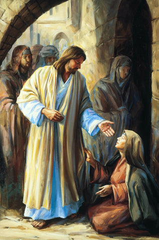 Woman Touching The Hem Of The Robe Of Jesus Christ  - Catholic Art Christian Painting - Life Size Posters by Tallenge Store