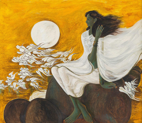 Young Woman - B Prabha - Indian Art Painting - Life Size Posters by B. Prabha