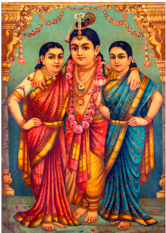Radha Rukmini Krishna - C G Ramanujam - Ravi Varma Press Oleograph Print - Indian Painting Canvas Print Rolled • 17x24 inches(On Sale - 25% OFF) by Raja Ravi Varma