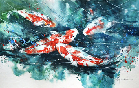 Koi Fishes Art - Canvas Prints by Roselyn Imani