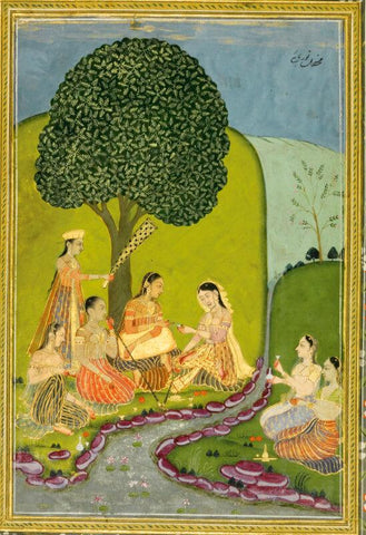 A portrait of a European lady, reverse with ladies picnicking in a garden, Lucknow, circa 1760-70 - Canvas Prints by Tallenge Store