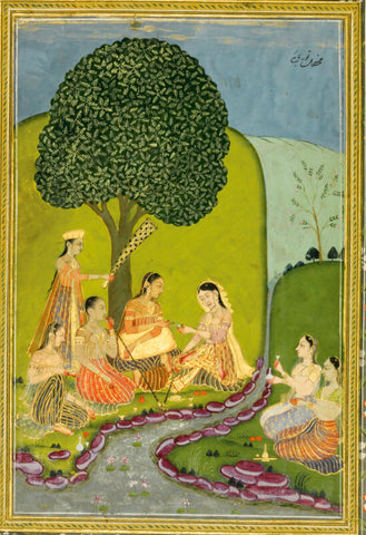 A portrait of a European lady, reverse with ladies picnicking in a garden, Lucknow, circa 1760-70 by Tallenge Store