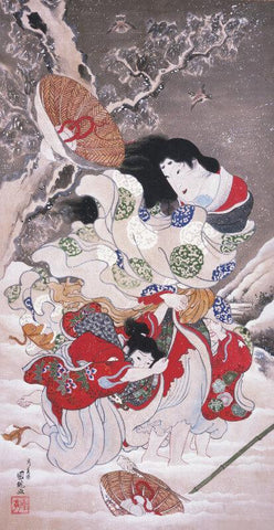 Lady Tokiwa Fleeing with Children - Canvas Prints by Utagawa Kunitsugu