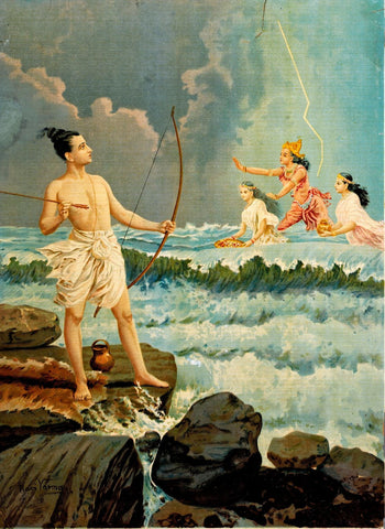 Sri Rama Vanquishing the Sea - Canvas Prints by Raja Ravi Varma
