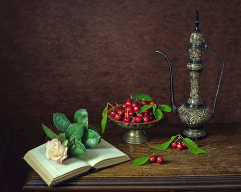 Still Life With Cherries - Canvas Prints by Iryna Prykhodzka