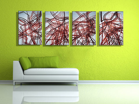 Red Lines 4 Ways - Art Panels by Susie Bryan