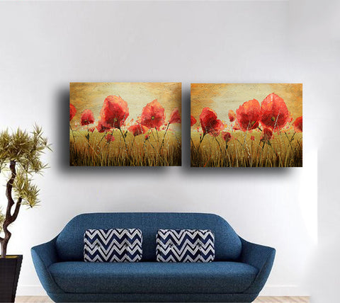 Set Of 2 Poppy Field In Summer - Gallery Wrapped Art Print (24x30)