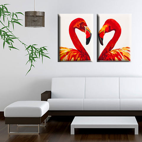 Set Of 2 Flamingos In Love - Gallery Wrapped Art Print (24x30) by Susie Bryan