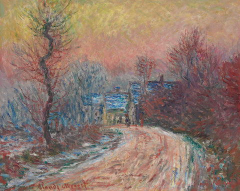 Entrance to Giverny In Winter Setting Sun (Claude Monet Entree De Giverny En Hiver Soleil Couchant) – Claude Monet Painting – Impressionist Art”. by Claude Monet 