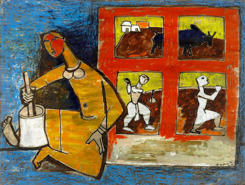 Village Women - Maqbool Fida Husain – Painting by M F Husain