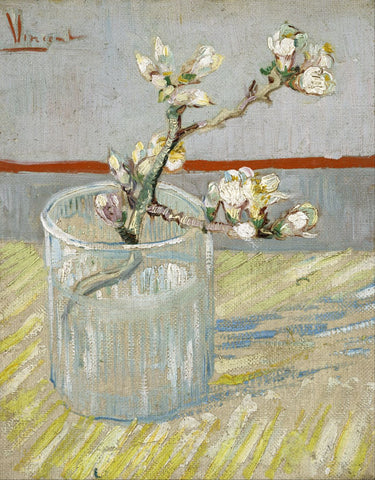 Sprig of Flowering Almond in a Glass - Canvas Prints by Vincent Van Gogh