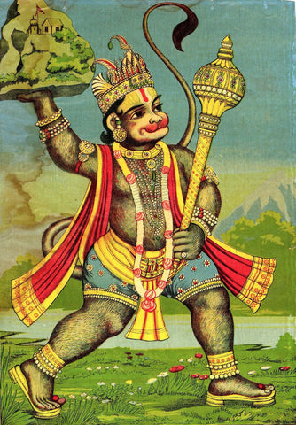 Hanuman Fetches the Herb-bearing Mountain - Canvas Prints by Raja Ravi Varma