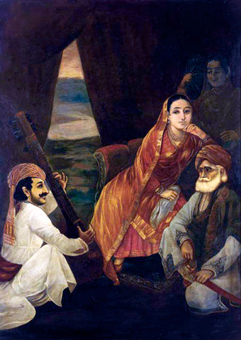 Court Scene - Raja Ravi Varma Press Oleograph Print - Vintage Indian Art by Raja Ravi Varma