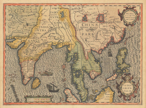 Decorative Vintage World Map - India Orientalis - Jodocus Hondius - 1606 by Jodocus Hondius