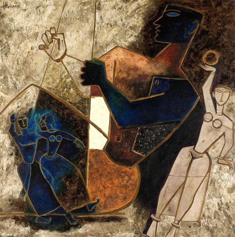 Puppet Show - Canvas Prints by M F Husain