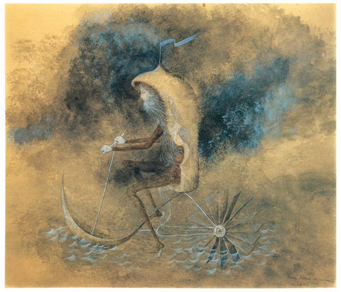 Water Locomotion (Locomoción acuática) – Remedios Varo – Surrealist Painting by Remedios Varo