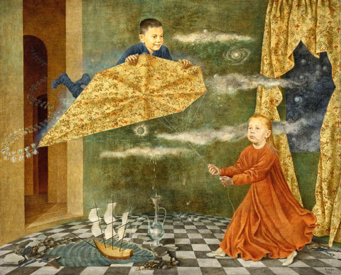 Portrait of the children Andrea and Lorenzo Villaseñor - (Retrato de los niños Andrea y Lorenzo Villaseñor) by Remedios Varo by Remedios Varo