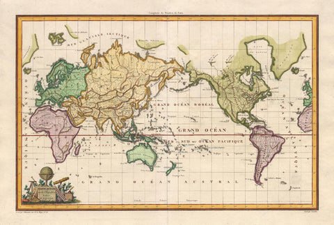 Decorative Vintage World Map - Mappe-Monde sur La Projection De Mercator - Alexandre Emile Lapie - 1816 by Alexandre Emile Lapie