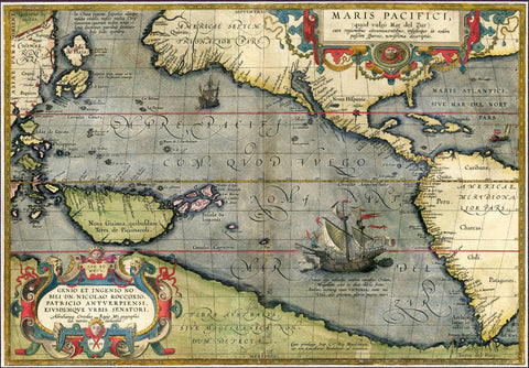 Decorative Vintage World Map - Maris Pacifici - Abraham Ortelius - 1589 by Abraham Ortelius