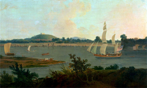 Pinnace Sailing Down The Ganges Past Monghyr Fort by William Daniell