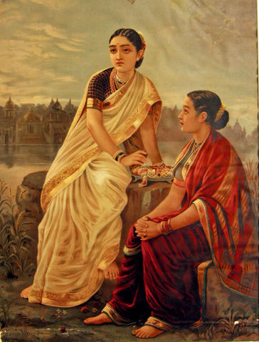 Radha with Sakhi - Canvas Prints by Raja Ravi Varma