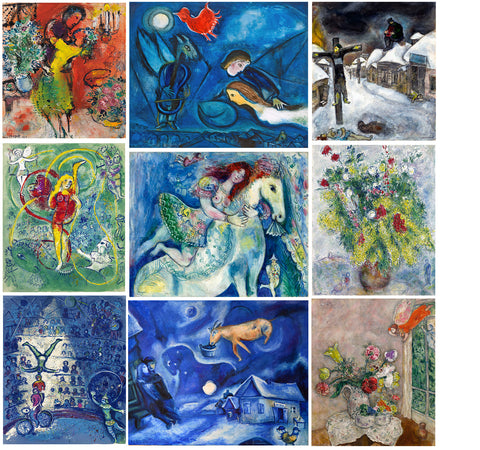 Set of 10 Best of Marc Chagall Paintings - Poster Paper (12 x 17 inches) each