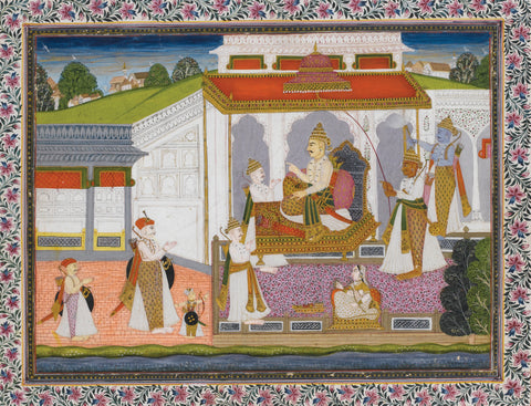 A Durbar Scene Depicting A Hindu Raja Surrounded By His Courtiers - Deccan School - C.1800 - Vintage Indian Miniature Art Painting by Miniature Vintage