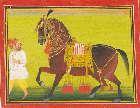 A Horse And Groom - C.1760 - 1800 -  Vintage Indian Miniature Art Painting by Miniature Vintage