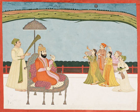 A Miniature Painting Depicting A Ruler Entertained On A Terrace - C.1770- Vintage Indian Miniature Art Painting - Canvas Prints by Miniature Vintage